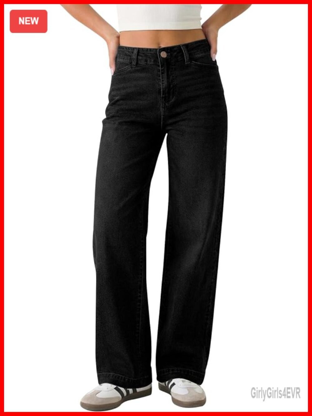 High Waisted Wide Leg Stretchy Denim Trouser Jeans with Pockets